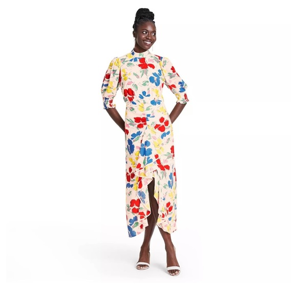 Floral Mock Neck Cascade Ruffle Dress - Picture 1 of 3